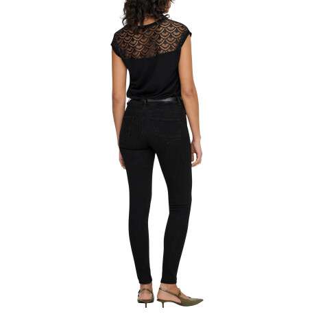 Jean en coton noir uni avec une coupe skinny et un patch à la ceinture - Image 4