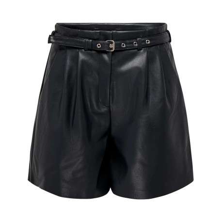 Short noir en simili cuir avec une coupe droite et une taille haute