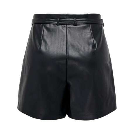 Short noir en simili cuir avec une coupe droite et une taille haute - Image 2