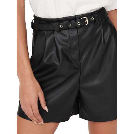 Short noir en simili cuir avec une coupe droite et une taille haute - Image 3