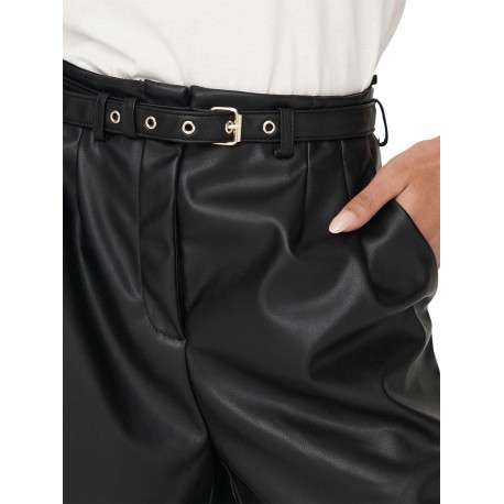 Short noir en simili cuir avec une coupe droite et une taille haute - Image 4