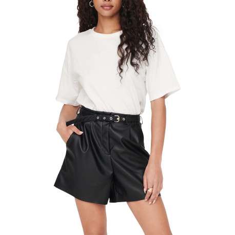 Short noir en simili cuir avec une coupe droite et une taille haute - Image 5