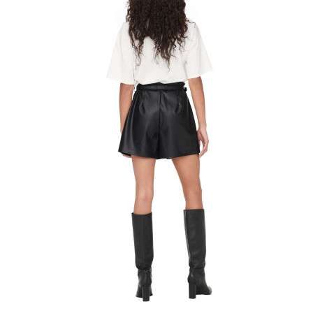 Short noir en simili cuir avec une coupe droite et une taille haute - Image 6