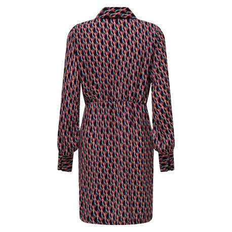 Robe courte rouge imprimé abstrait avec une coupe droite et un col cache-coeur - Image 2