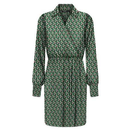 Robe courte verte imprimé abstrait avec une coupe droite et un col cache-coeur