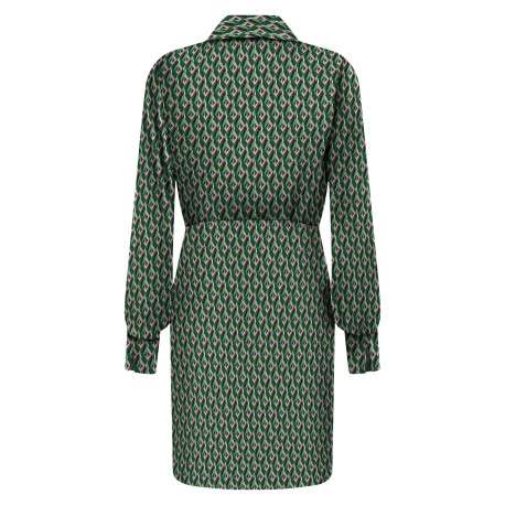 Robe courte verte imprimé abstrait avec une coupe droite et un col cache-coeur - Image 2