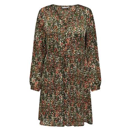 Robe courte multicolore imprimé abstrait coupe fluide col v et à manches longues