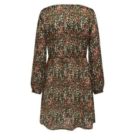 Robe courte multicolore imprimé abstrait coupe fluide col v et à manches longues - Image 2