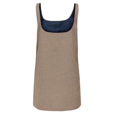 Robe courte marron à bretelles imprimé pied de poule à coupe droite et col carré - Image 2