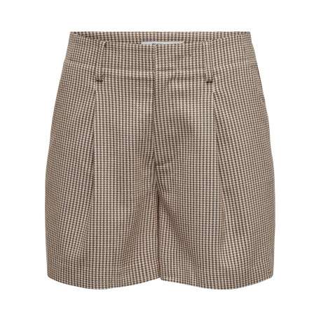 Short beige imprimé Prince de Galle avec une coupe droite et une taille haute