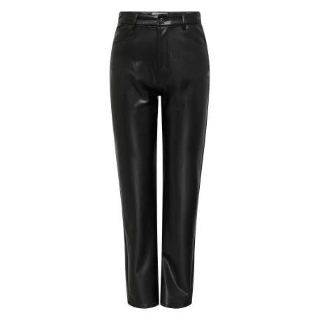 Pantalon à 5 poches noir en simili cuir avec une coupe droite