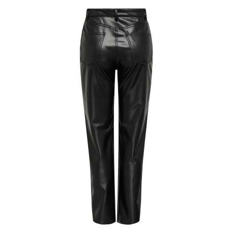 Pantalon à 5 poches noir en simili cuir avec une coupe droite - Image 2