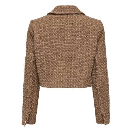 Blazer camel en tweed à coupe cropped col cranté et à manches longues - Image 2