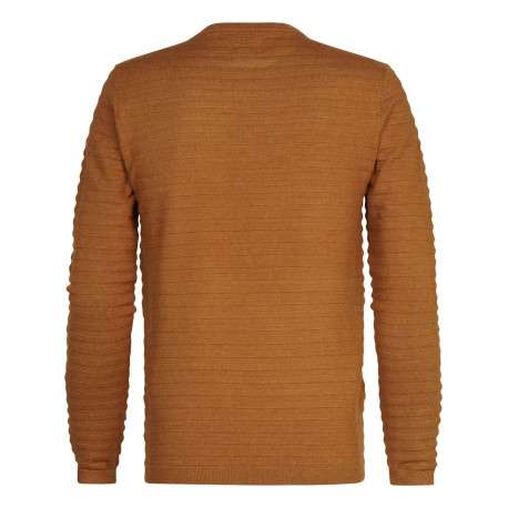 Pull brun uni coupe droite avec un col rond et petit patch d'authentification - Image 2