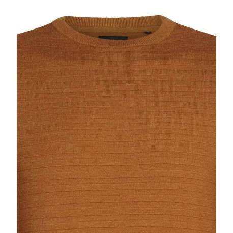 Pull brun uni coupe droite avec un col rond et petit patch d'authentification - Image 3
