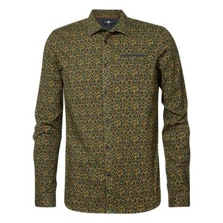 Chemise en coton kaki imprimée coupe regular fit col français
