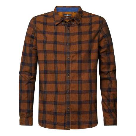 Chemise en coton marron tartan coupe regular fit et col français
