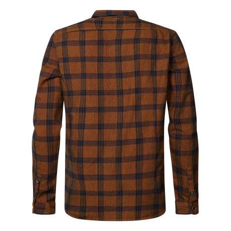 Chemise en coton marron tartan coupe regular fit et col français - Image 2
