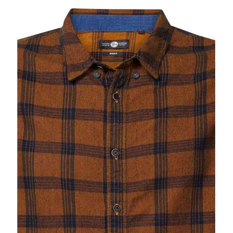 Chemise en coton marron tartan coupe regular fit et col français - Image 3