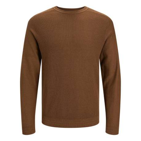 Pull en coton et lin mélangé camel en maille cueillie à coupe droite