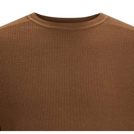 Pull en coton et lin mélangé camel en maille cueillie à coupe droite - Image 3