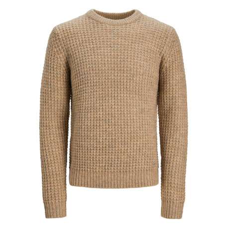 Pull en laine mélangée beige en jersey endroit à coupe droite et col ras du cou