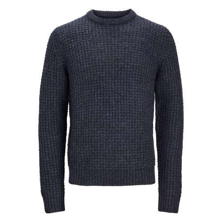 Pull en laine mélangée marine jersey endroit à coupe droite et col ras du cou