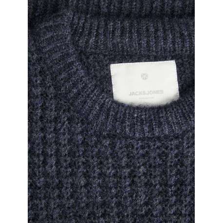 Pull en laine mélangée marine jersey endroit à coupe droite et col ras du cou - Image 2