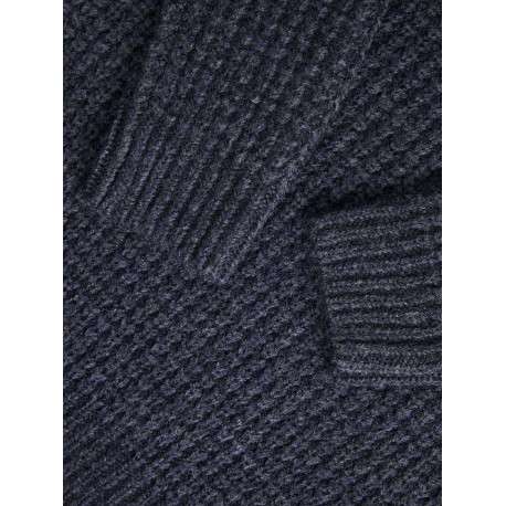 Pull en laine mélangée marine jersey endroit à coupe droite et col ras du cou - Image 3