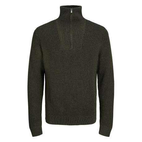 Pull en coton kaki en maille jersey avec une coupe droite et un col camionneur