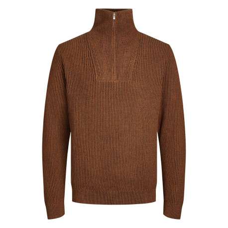 Pull en coton camel maille jersey avec une coupe droite et un col zippé