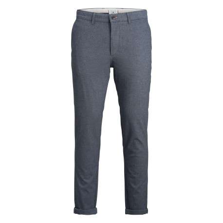Pantalon chino Marco en coton mélangé bleu texturé avec une coupe slim