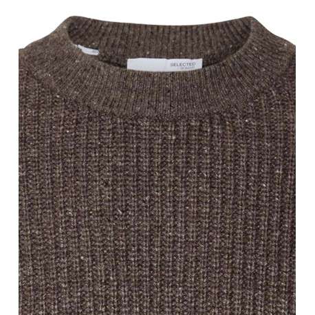 Pull chocolat uni avec une coupe droite et un col rond en bord côte - Image 2