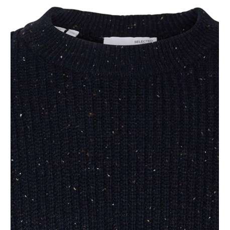 Pull marine uni avec une coupe droite et un col rond en bord côte - Image 2