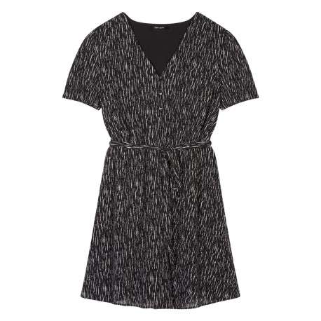 Robe courte noire imprimé aspect zèbre avec des manches courtes