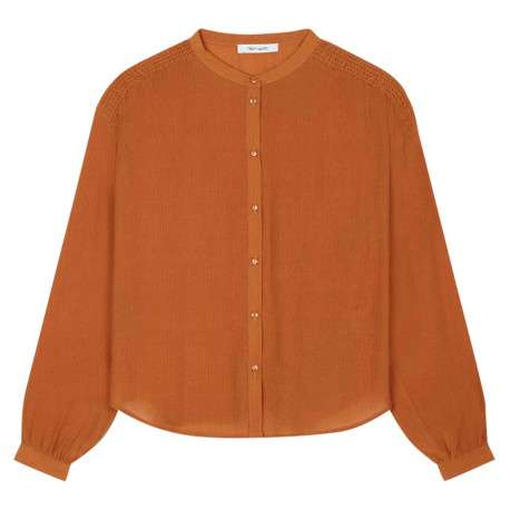 Chemisier boutonné orange avec une coupe droite et un col mao