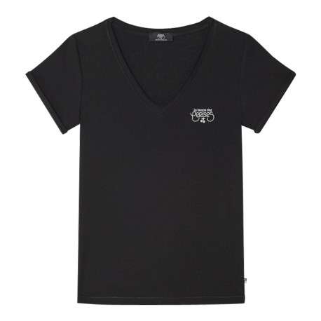 T-shirt manches courtes noir uni avec une coupe droite et un col V - Image 7