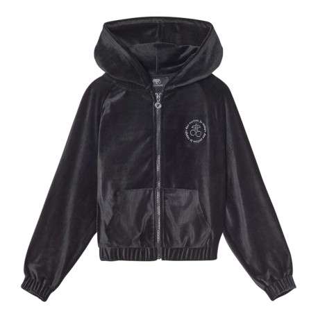 Sweat à capuche noir uni avec une coupe droite et une fermeture zippée