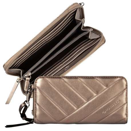 Portefeuille matelassé zippé couvert de tissu bronze satiné brillant - Image 3