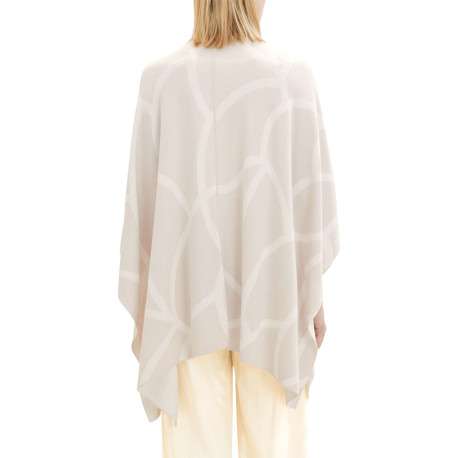 Pancho fantaisie en viscose beige à lignes écrues, col V à revers - Image 2