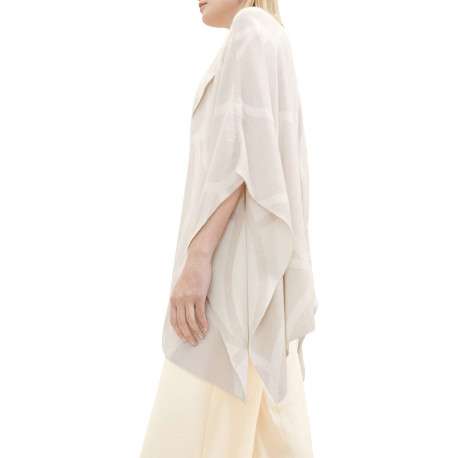 Pancho fantaisie en viscose beige à lignes écrues, col V à revers - Image 4