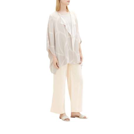 Pancho fantaisie en viscose beige à lignes écrues, col V à revers - Image 5
