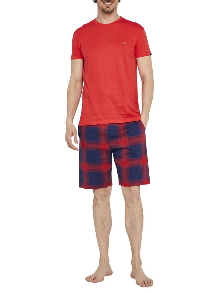 Pyjama court en coton rouge...