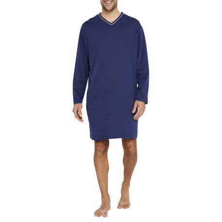 Pyjama T-Shirt De Nuit en coton marine uni avec une coupe droite et un col V
