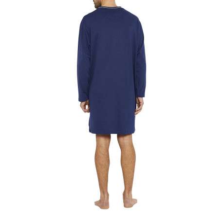 Pyjama T-Shirt De Nuit en coton marine uni avec une coupe droite et un col V - Image 3
