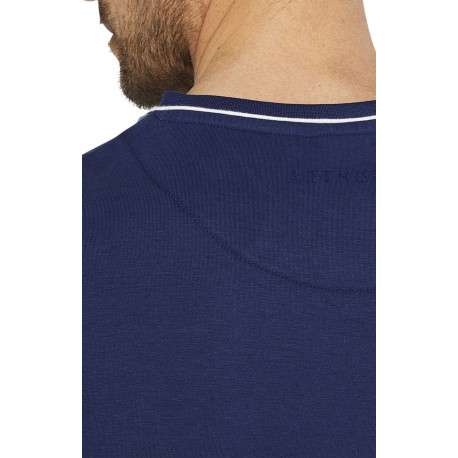 Pyjama T-Shirt De Nuit en coton marine uni avec une coupe droite et un col V - Image 4