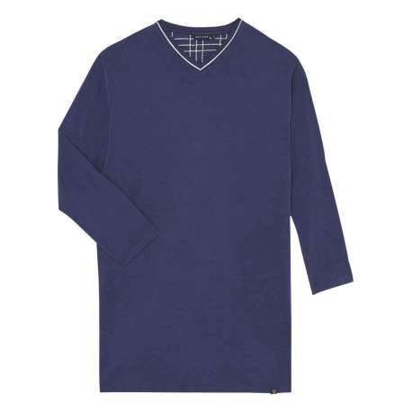 Pyjama T-Shirt De Nuit en coton marine uni avec une coupe droite et un col V - Image 5