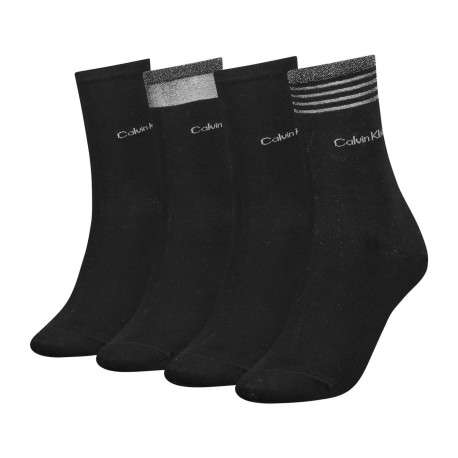 Lot de 4 paires de chaussettes hautes noires unies avec nom de la marque brodé