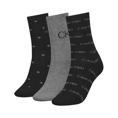 Lot de 3 paires de chaussettes hautes noires avec monogramme imprimé