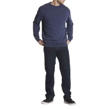 Sweat en coton marine uni avec une coupe droite et un col rond - Image 3
